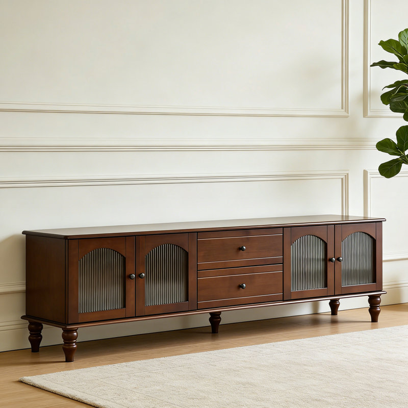 Meuble télé moderne avec rangement pour porte en verre, H 21,65 po x L 86,61 po x l 15,74 po, Brun