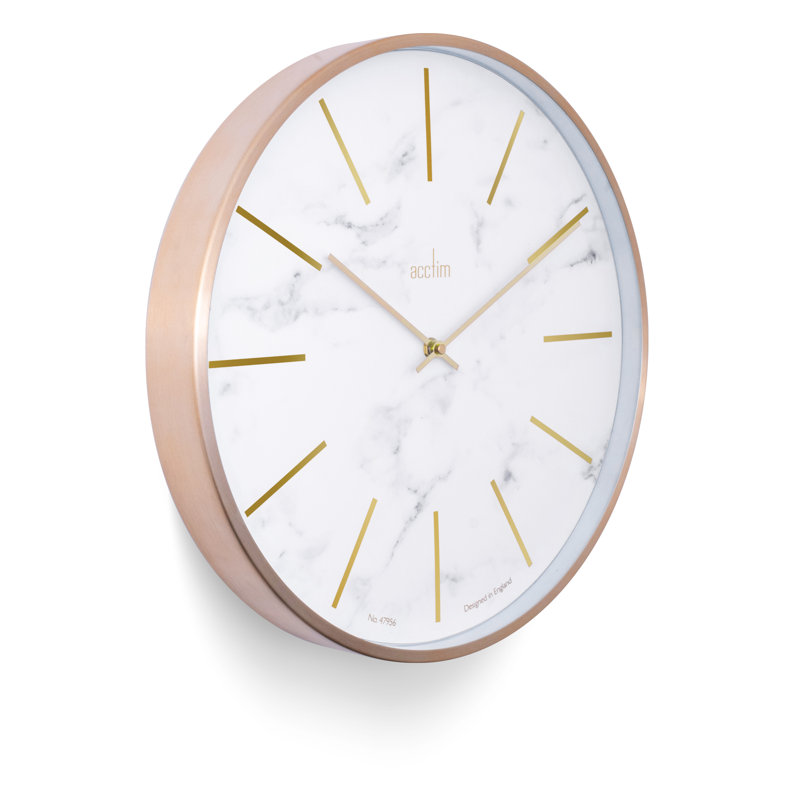 Acctim Luxe Wall Clock Quartz Brushed Metal Embossed Golden Batons Brass Hands Marble 40cm