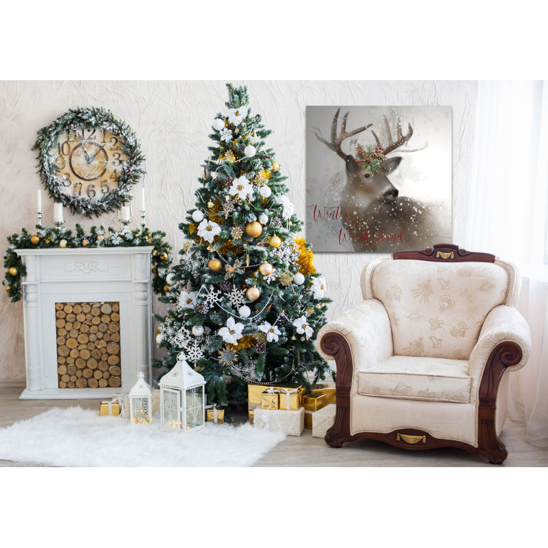 Winter Wonderland Deer - impression, H 32 po x l 32 po x P 1,5 po, Toile tendue