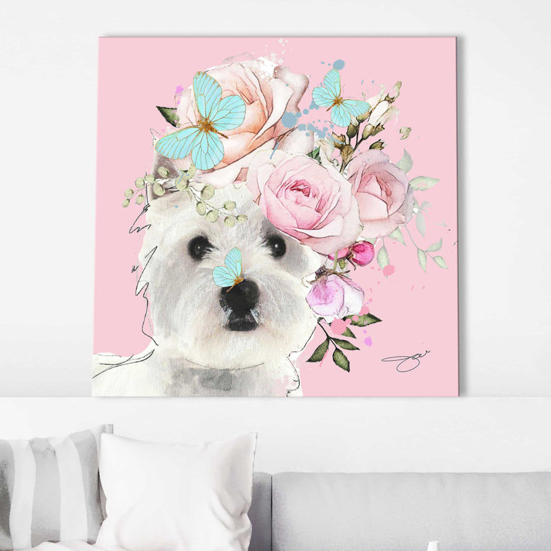 Flower Westies (Square) par By Jodi - impression, H 24 po x l 24 po x 1,5 po, Toile tendue