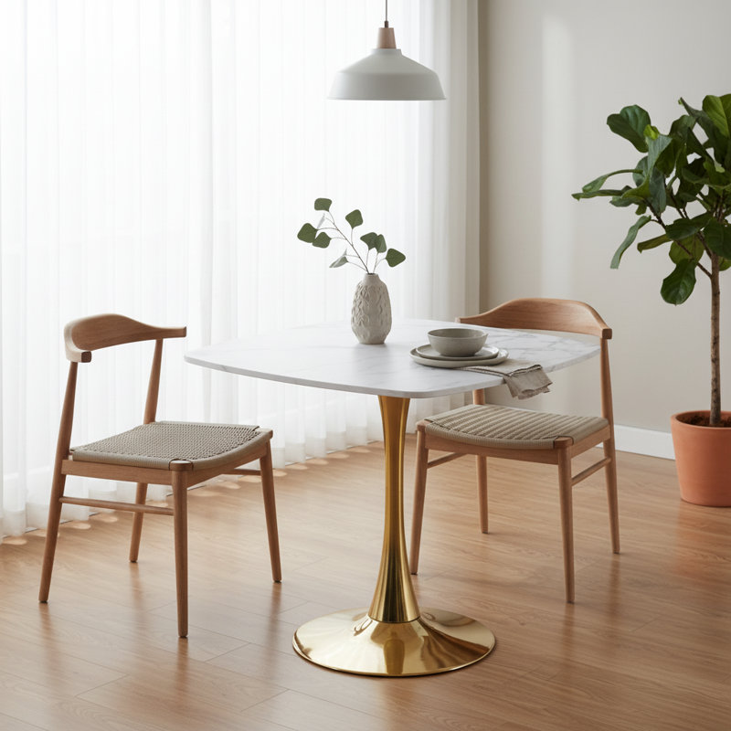 Table de salle à manger 31,5 ", Blanc, H 28,93 po x l 31,5 po x P 31,5 po, Blanc