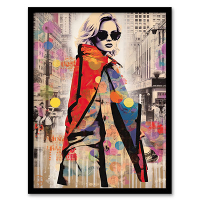 Alean New York Fashion Collage Woman Stands Out In Grey City - Single Picture Frame Print