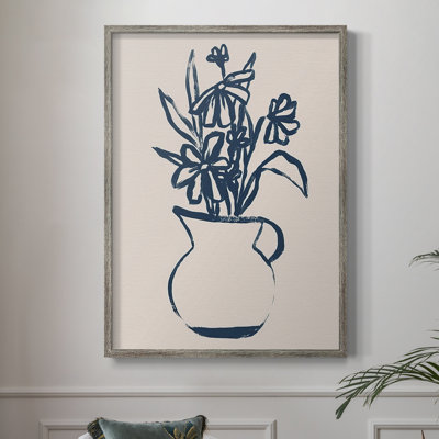 Navy Plant Sketches IV Framed Print - Solid Wood