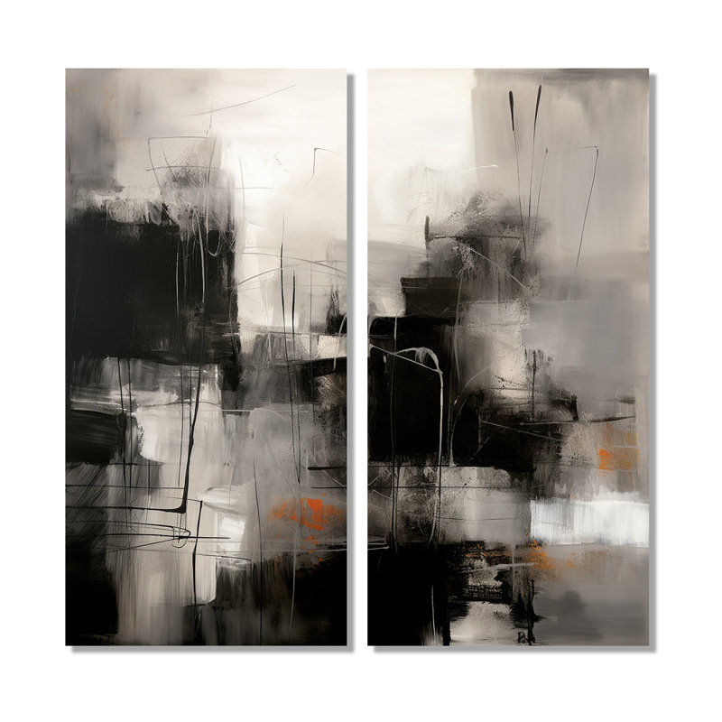 Art mural moderne noir Mid Century Fusion I - doré 2 pièces, 20'' H x 24'' W, Wrapped Canvas, Does Not Apply