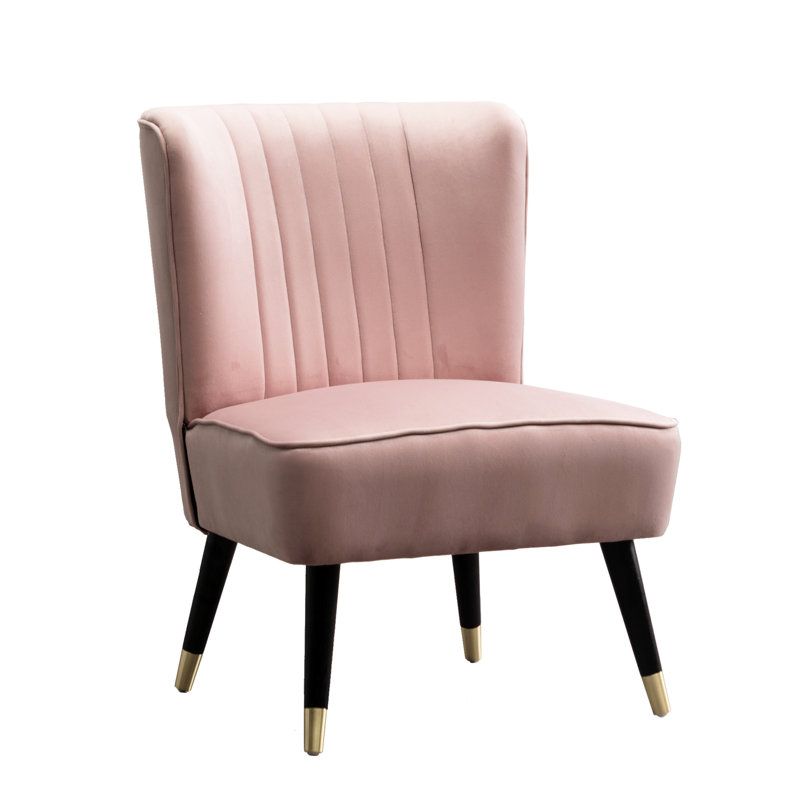 Pink Velvet Chair - Dense Foam Seat And , Lined Stitching, Black Rubberwood Legs With Gold-Tone Electroplating, 24" W X 26" D 33" H Padded Upholstery, Curved Design & Gold,