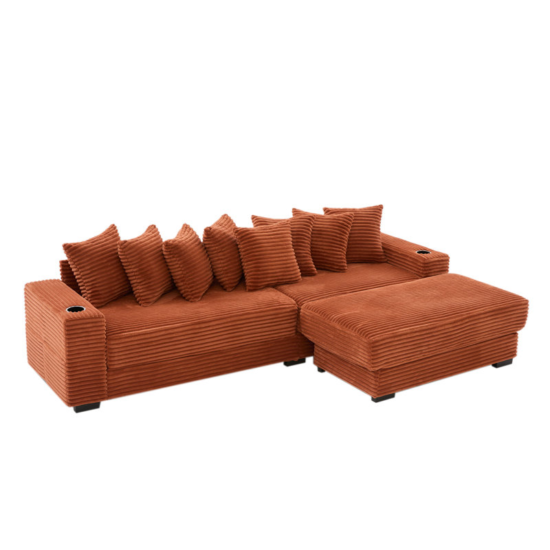 L-Shaped Reversible Sectional Sofa, Orange Corduroy