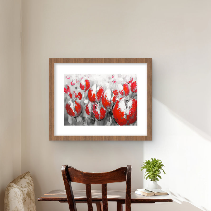 Abstrait tulipes rouges - Bureau, reproduction d'art contemporain encadrée