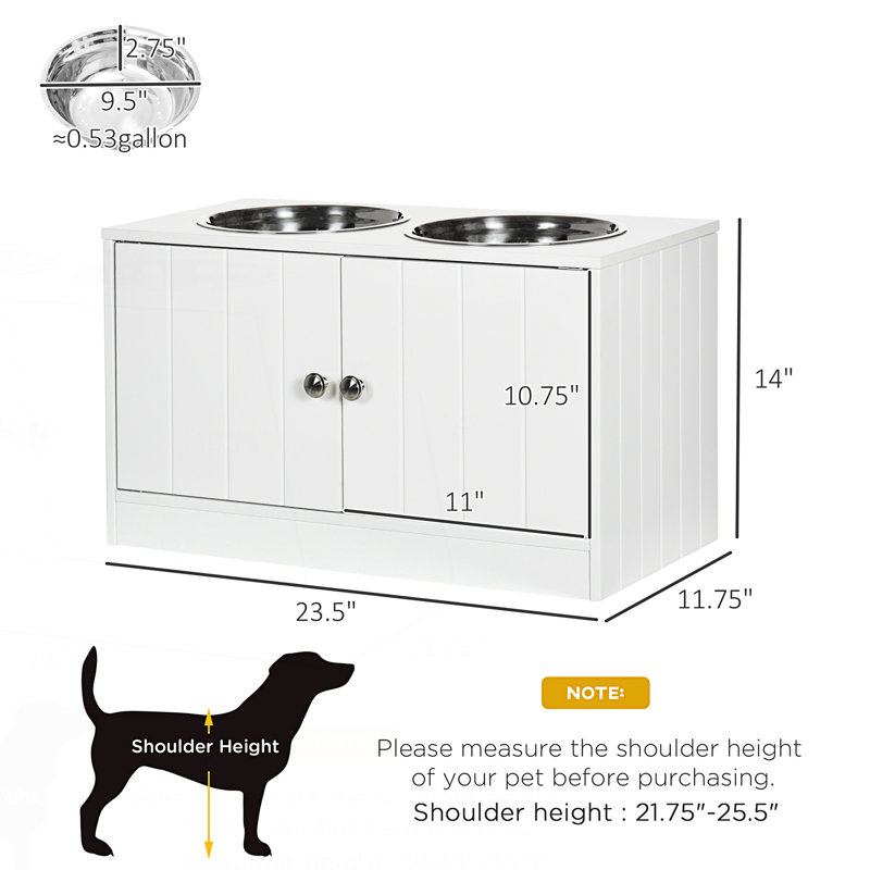 Accent Cabinet, Storage Cabinet With Large Elevated Dog Bowls, White