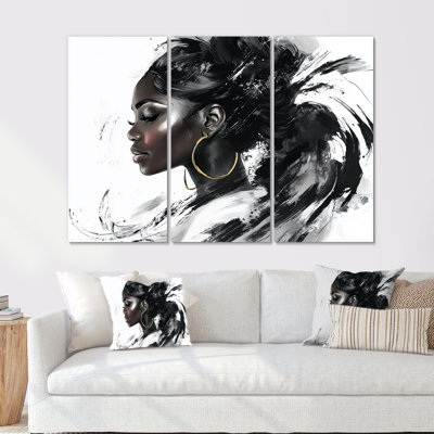 Monochrome Portrait Of African American Woman - Fashion Woman Wall Art Living Room Set