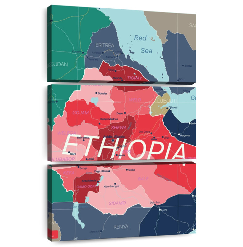 Aliaz, Éthiopie, carte détaillée, H 38 po x l 24 po