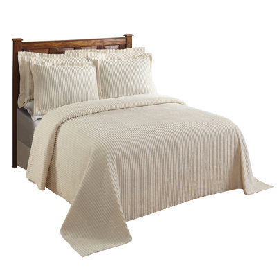 Jullian 100% Cotton Chenille Tufted Bedspread, Classic Stripe Design, Soft Breathable Coverlet, All-Season Machine Washable, OEKO-TEX Certified, Full/Double Size, Ivory