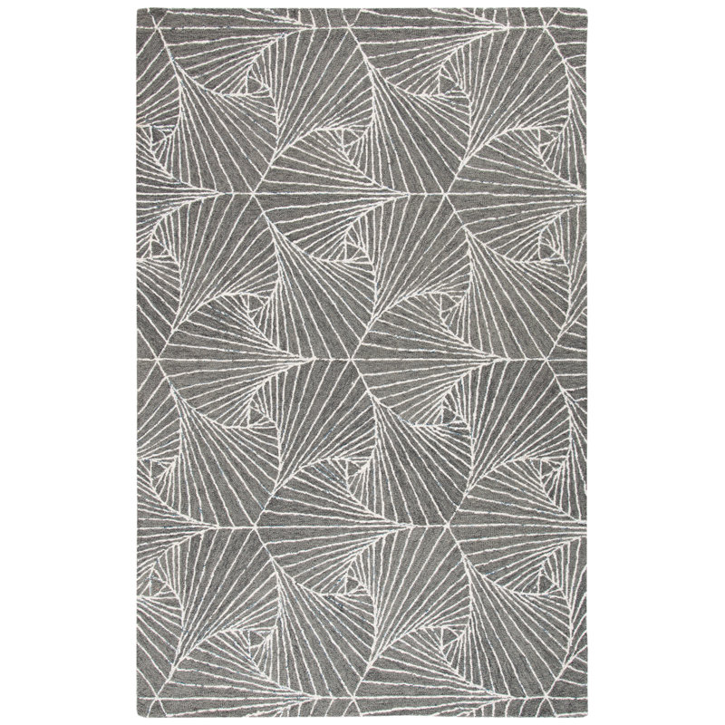 Anakin Geometric Handmade Tufted Wool and Cotton Gray/Ivory Area Rug, Rectangle 4' x 6'
