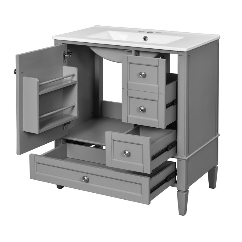 Meuble-lavabo de 30 po avec lavabo en céramique, Gris/argent