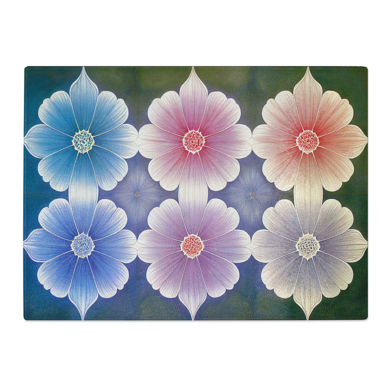 Impressive Retro Flowers Pattern  Glass Chopping Board
