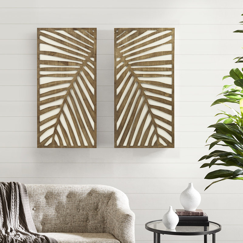 Panneau mural en bois bicolore avec motif de feuilles pour décoration 16 x 32 po