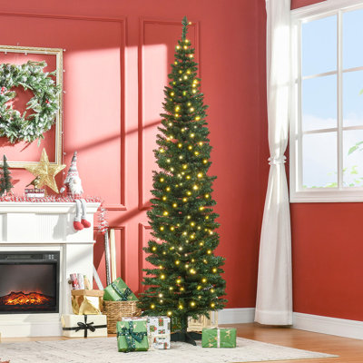 Sapin de Noël artificiel mince pré-éclairé avec branches réalistes