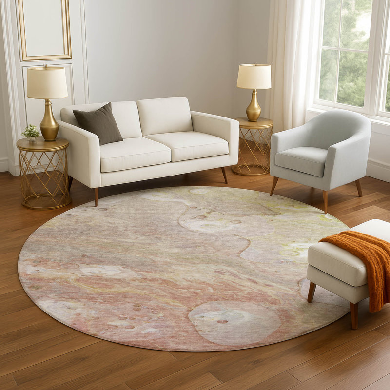 Premium Machine Washable Ralston AMF1941 Abstract Rug, Round 8'