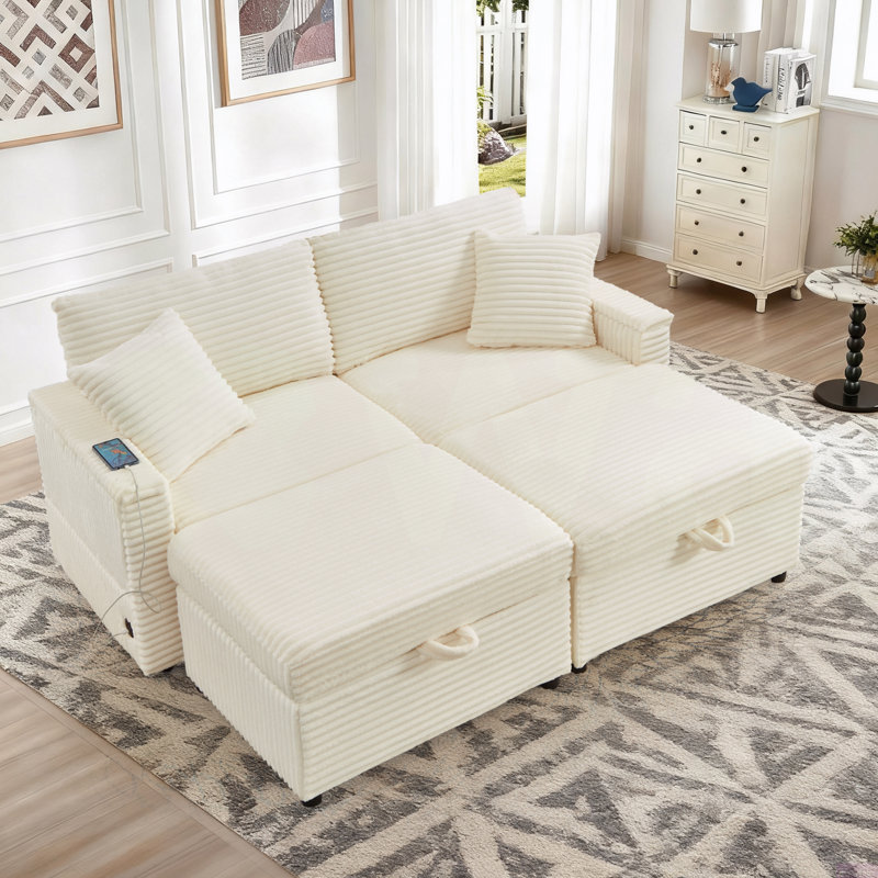 Bodhild 68" Comfortable Corduroy Lazy Sofa,Large-sized loveseat with an extra-soft chaise lounge,Ottoman with storage space, comes with a small table board,Suitable for combined living-bedroom spaces (or open-plan living areas)