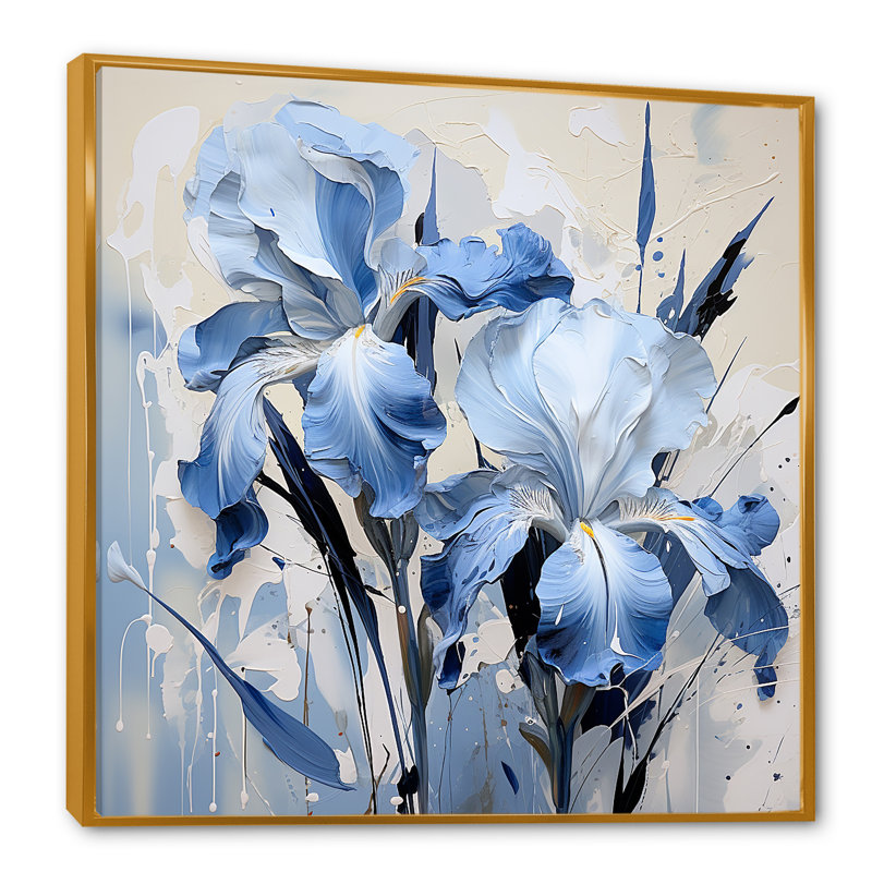 «Blue and White Garden of Irises», reproduction sur toile, H 36 po x l 36 po x P 1,5 po, Cadre flottant doré