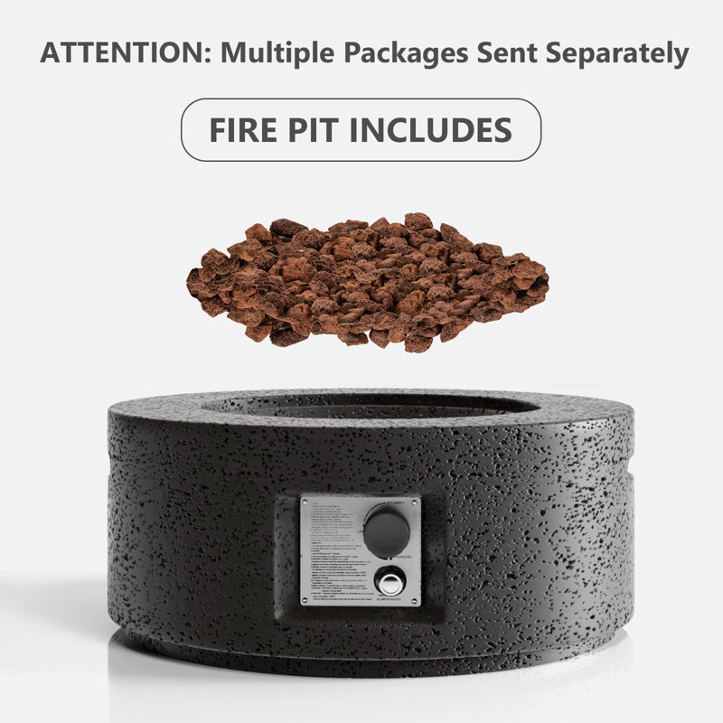 Czinege Round Concrete Propane Fire Pit Table, Gray