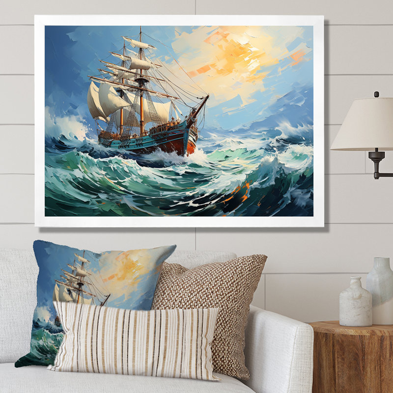 The Pirate Boat Odyssey's Voyage IV - Classics, art mural, Cadre de coin blanc fermé, H 16 po x l 32 po x P 1 po