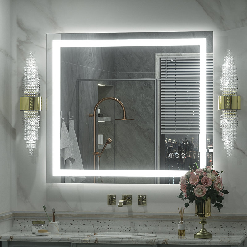 Wayfair Basics® UL Certified Front & Back LED Anti-Fog Tempered Glass Bathroom/Vanity Mirror with 3-Year Warranty, 36" x 32"