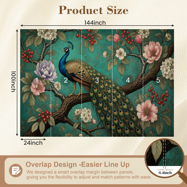Red Barrel Studio Chinoiserie Peel and Stick Wallpaper Peacock ...