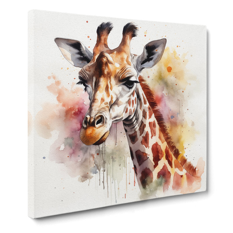Giraffe Watercolour - Wrapped Canvas, 50cm H x 50cm W x 3cm D