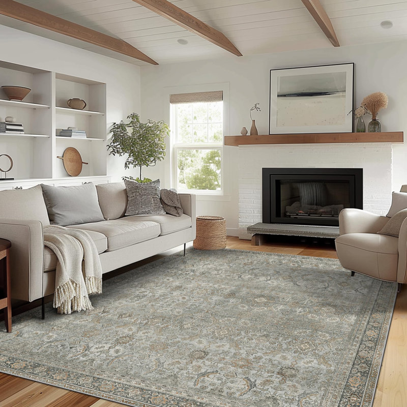 Machine Washable Grey/Beige Non-Slip Area Rug, Runner 2' x 5'