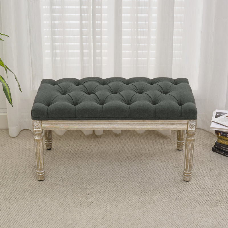 Boswick Linen Upholstered Bench, Dark Gray, 31.5" 