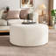 Repose-pieds rembourré rond, beige, velours côtelé-130074987-130074986
