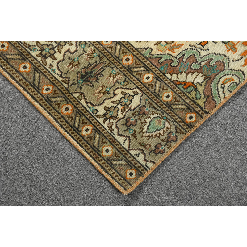 Petit tapis turc rétro à motif floral en laine pour un décor traditionnel
