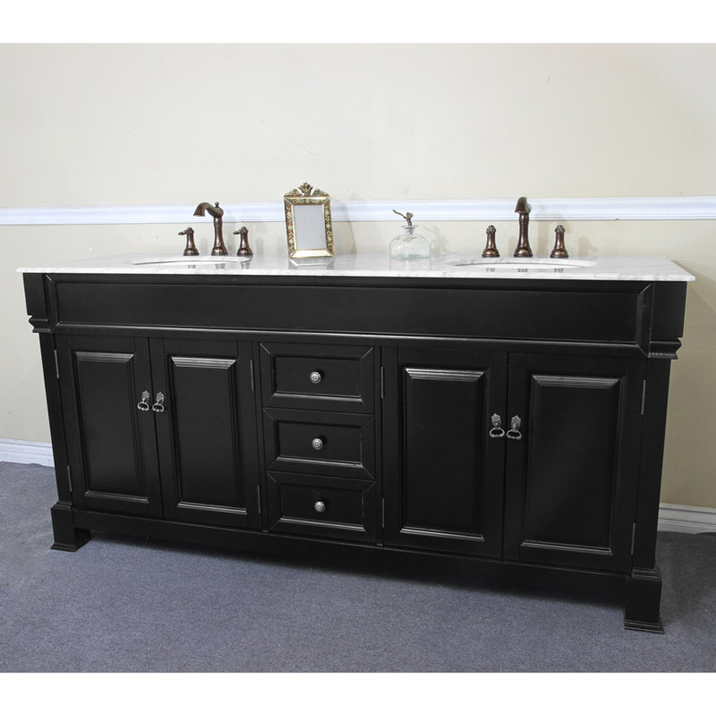Ensemble de meuble-lavabo double 72 ", Espresso, Marbre blanc