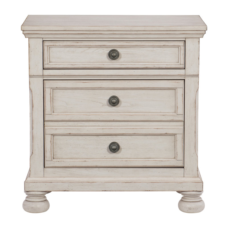 Alek 28.25" Traditional 2-Drawer Nightstand with Hidden Jewelry Tray, Antique White