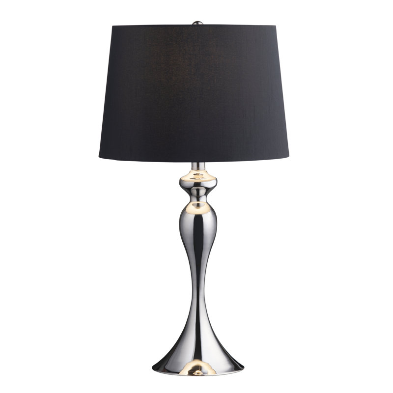 Set Of 2 25.5" Steel Table Lamp W/ Linen Shade, Chrome, Black