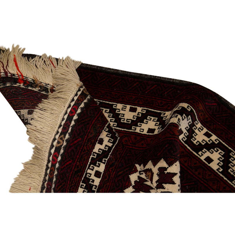 Tapis brun / crème en laine noué à la main de conception unique 3 pi x 5 pi