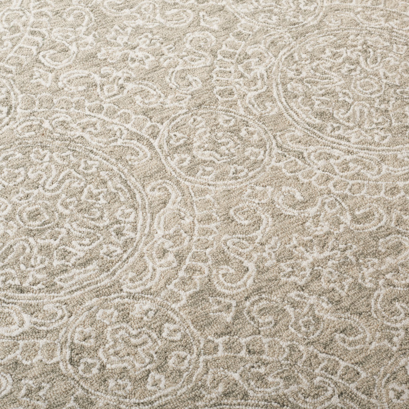 Tapis olive / ivoire touffeté à la main Damask, Rectangle de 5 pi x 8 pi