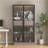 Cabinets, Modern 60.6'' Tall Display Cabinet with LED Lights, Adjustable Shelves &amp; 2 Drawers – Slate Gray Tempered Glass Door Storage for Hallway Living Room Office | MDF | Tempered Glass