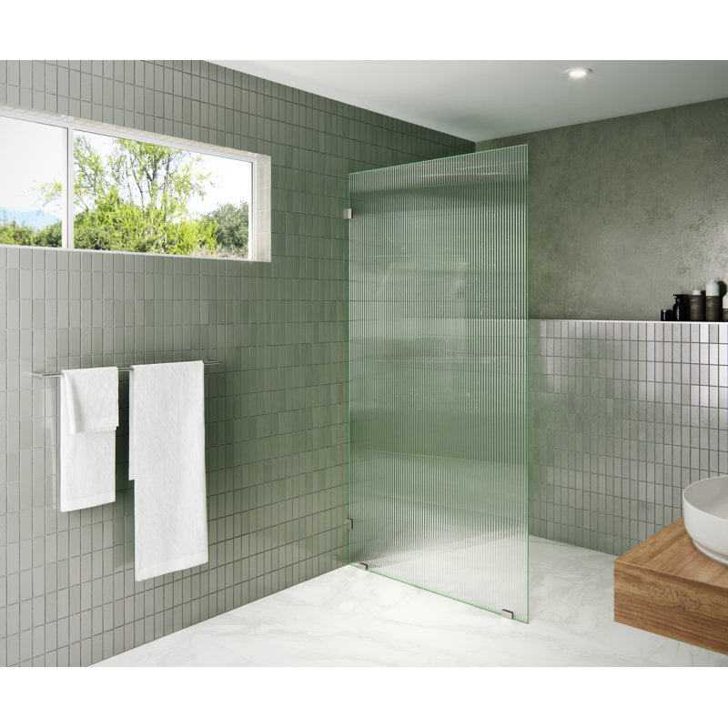 Gaia 38 in. x 78 in. Frameless Fluted Single Fixed Shower Panel, Brushed Nickel