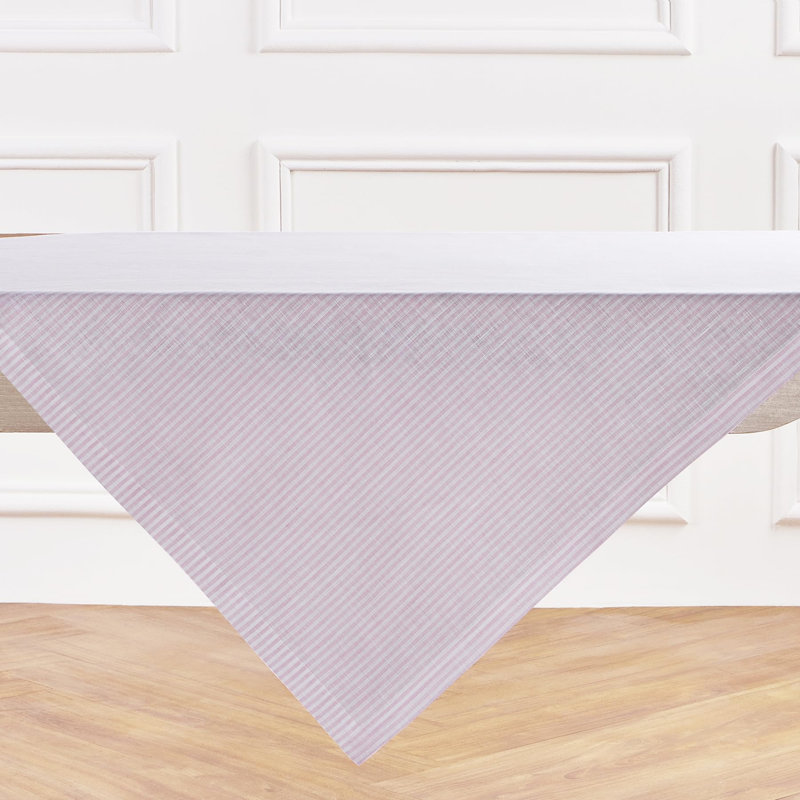 Fete - 100% Pure Linen Table Throw, Striped, Pink/White