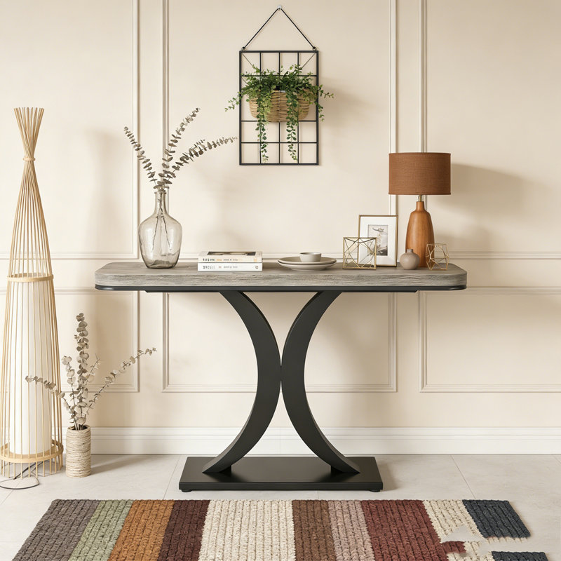 Table de vestibule étroite avec base géométrique, Gray/Black