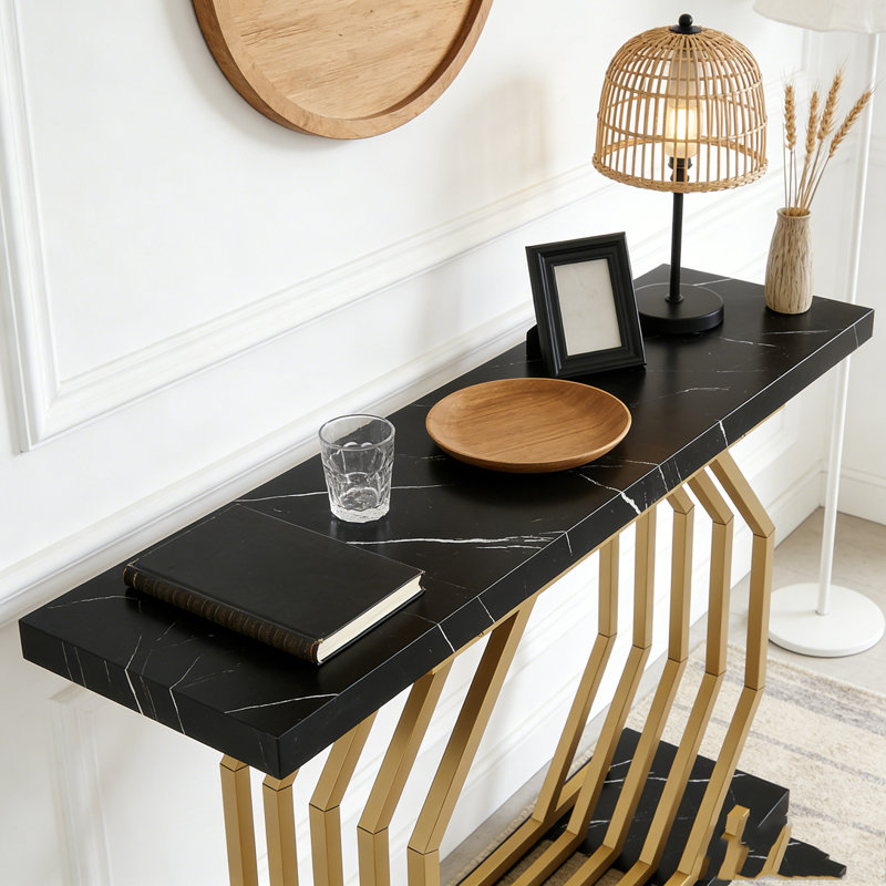 Canapé d'appoint Faux Marble Console, Noir et or