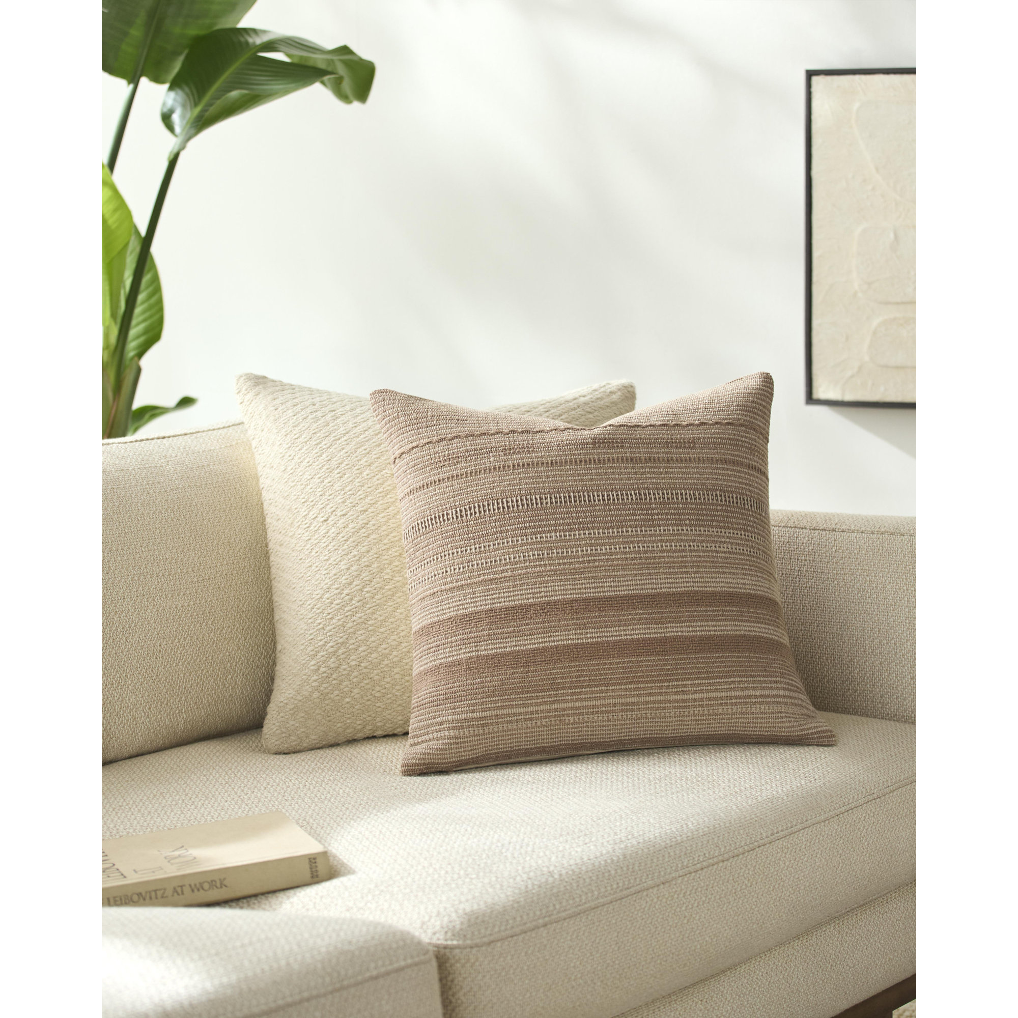 Dalton  Accent Pillow Cover & Insert, Pillow Cover Only - No Insert, Square 18", Tan/Beige