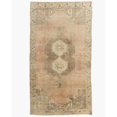 Tapis rectangulaire unique en laine de style biscuit / beige / brun de 5 pi 1 po x 9 pi 5 po One-of-a-Kind