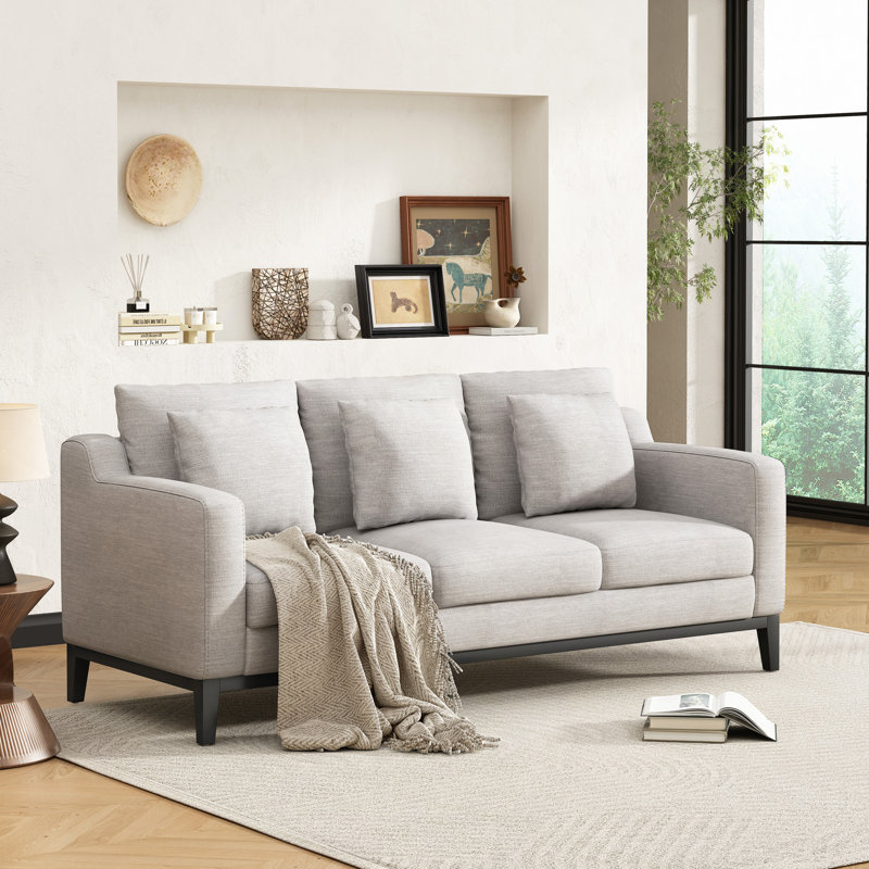 Canapé moderne à 3 places avec pieds en bois Mirod Comfy, pour le salon et le bureau, Gris