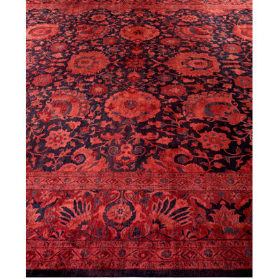Tapis rose en laine noué à la main moderne et moderne 10 pi 1 po x 13 pi 8 po Correll