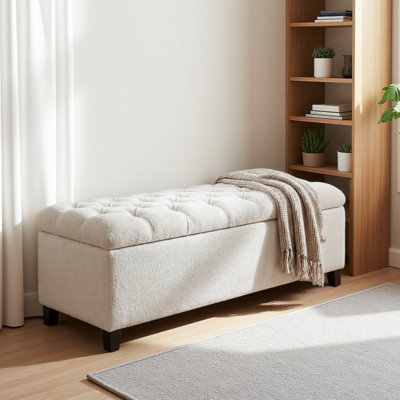 Ottoman Bench With Storage,  Rubber Wood Legs