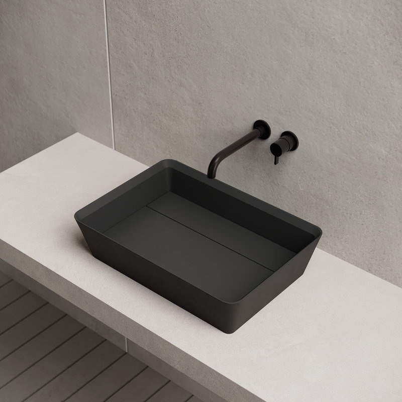 MonBlari 20" X 14" Rectangle Solid Surface Matte Black Vessel Sink, Matte Black