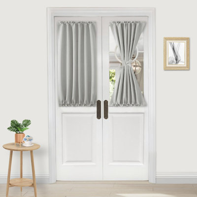1 Panel French Door Curtains Rod Pocket Thermal Blackout Curtain with Tieback for Doors with Glass Window, Kitchen and Patio Doors for Privacy