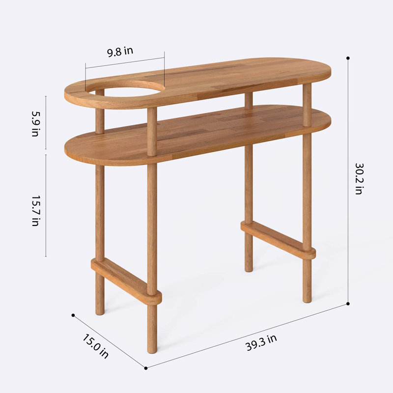 Table d'entrée ovale en bois massif avec 2 tablettes Malibu - Design moderne et minimaliste